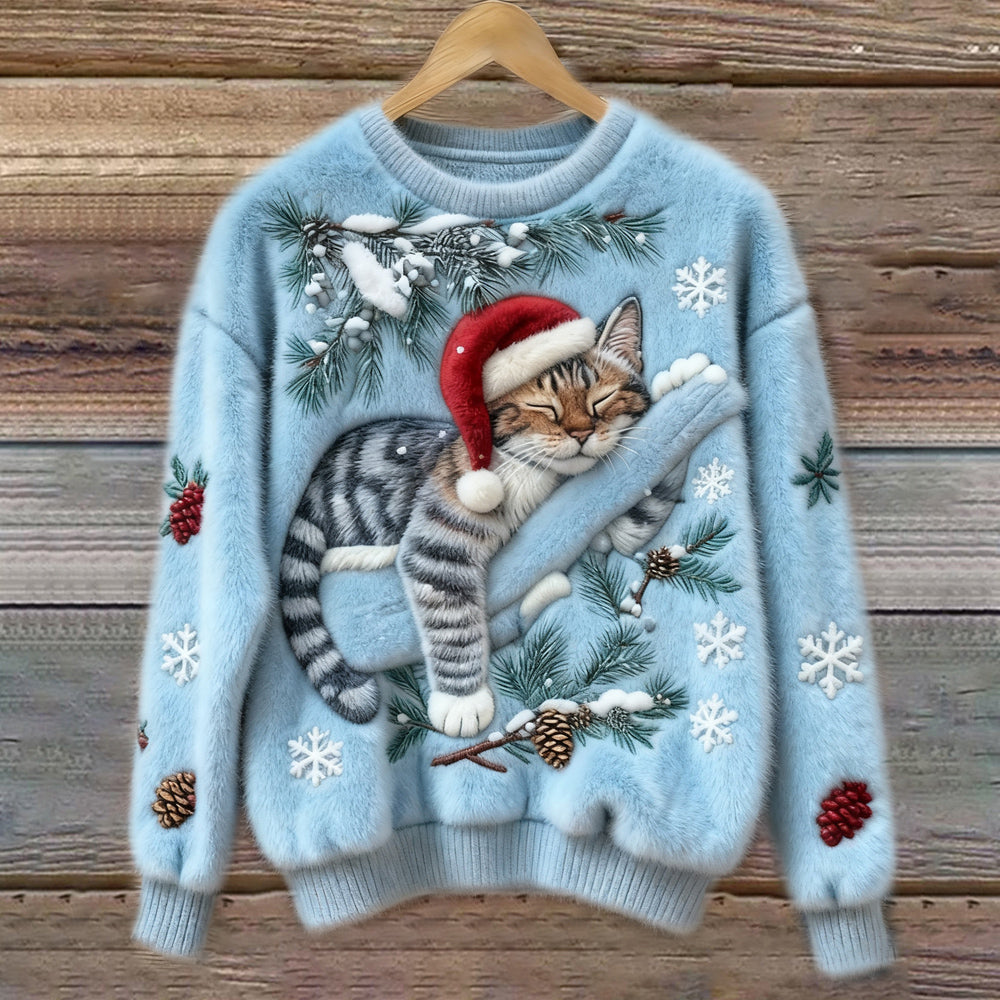 Festive Christmas Sweater with Cat