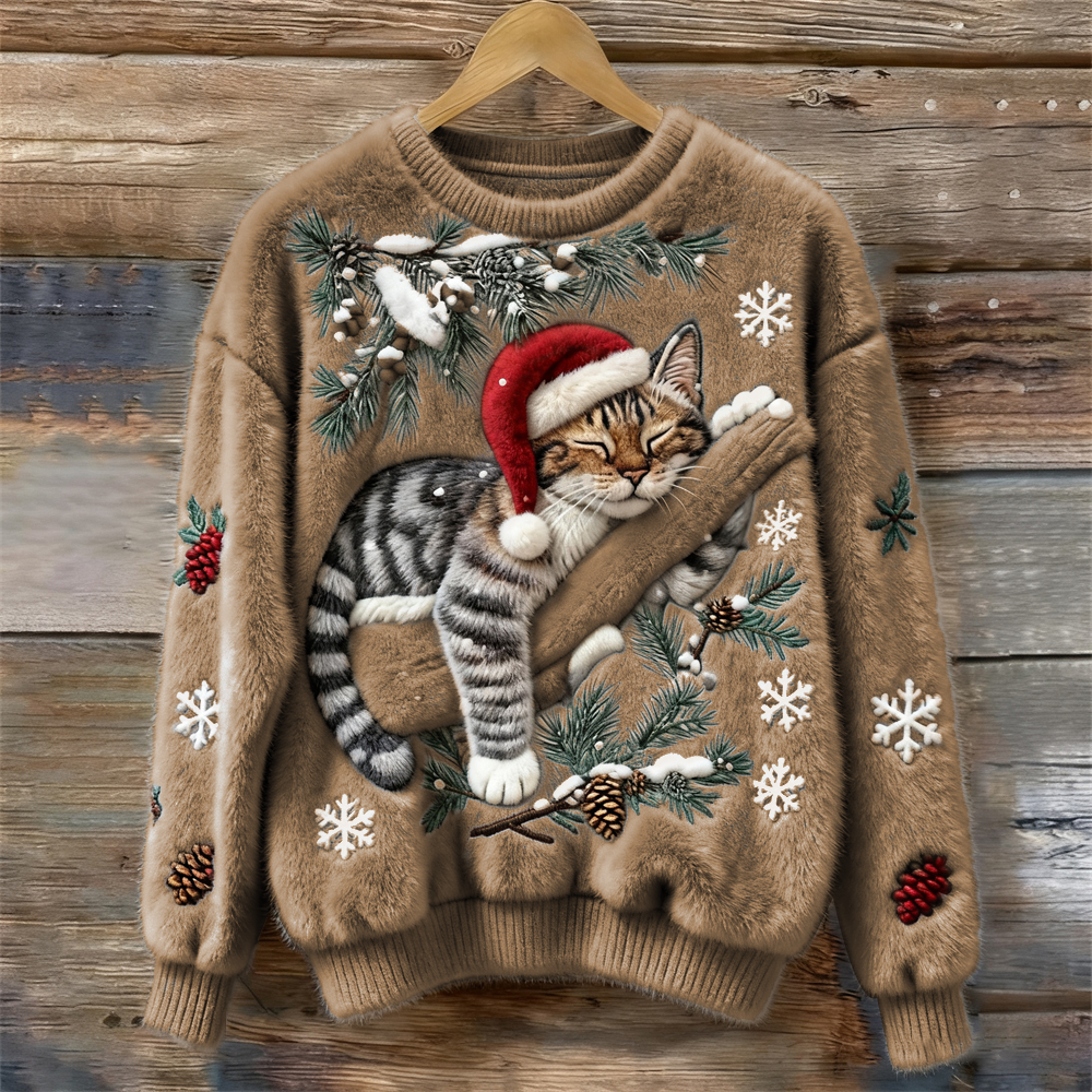 Festive Christmas Sweater with Cat