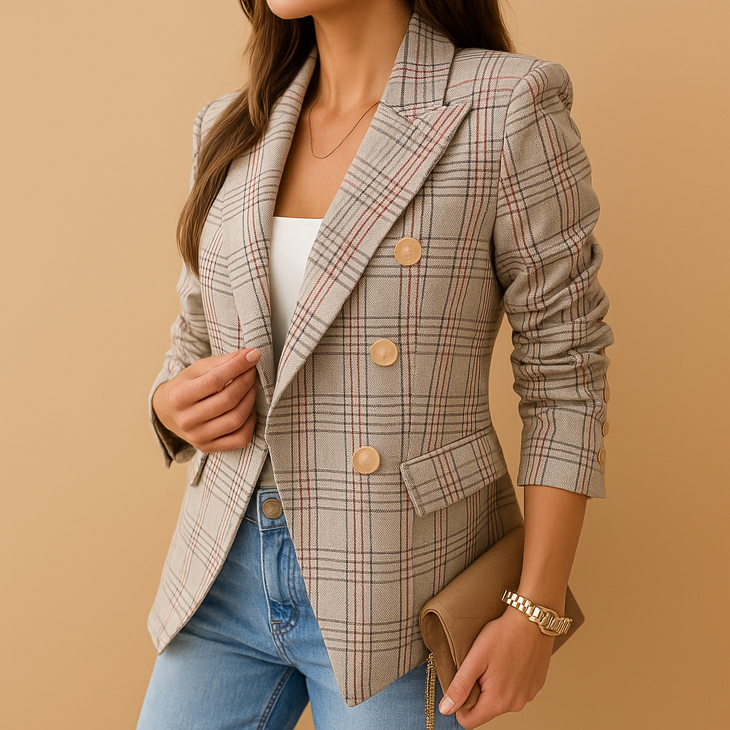 Fitted women's blazer with functional pockets – elegant black blazer for women in classic shades