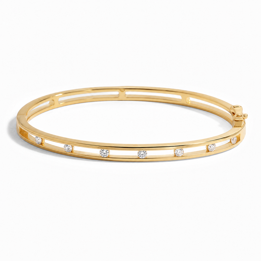 Floating Crystal Gold Bangle Bracelet