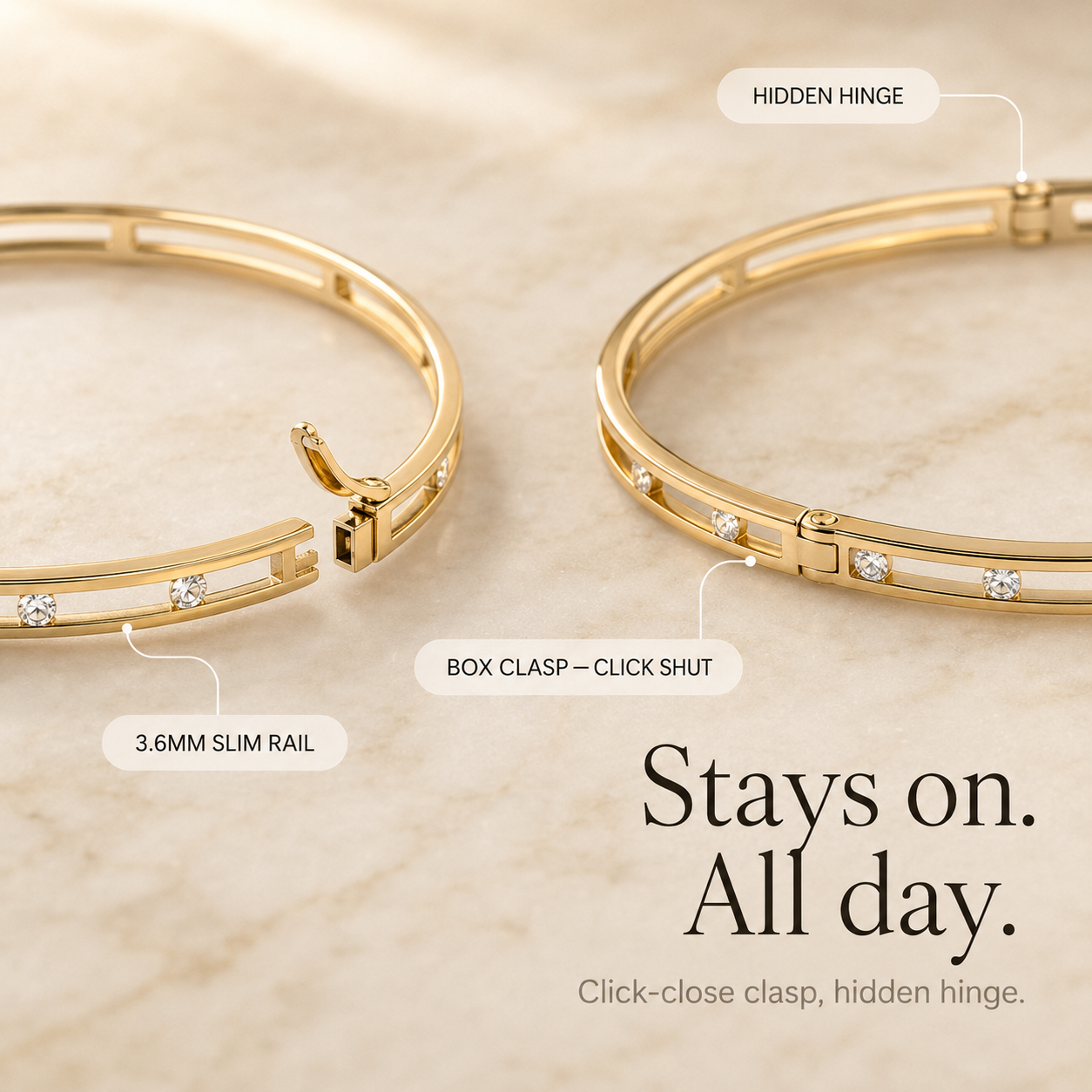 Floating Crystal Gold Bangle Bracelet