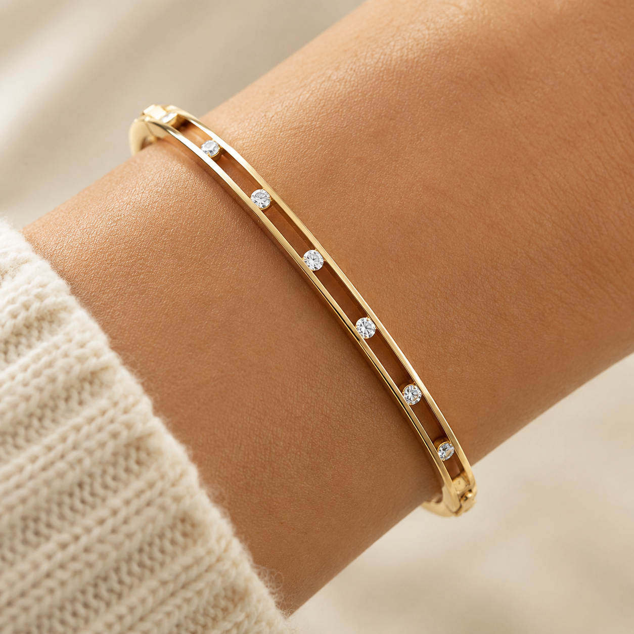 Floating Crystal Gold Bangle Bracelet