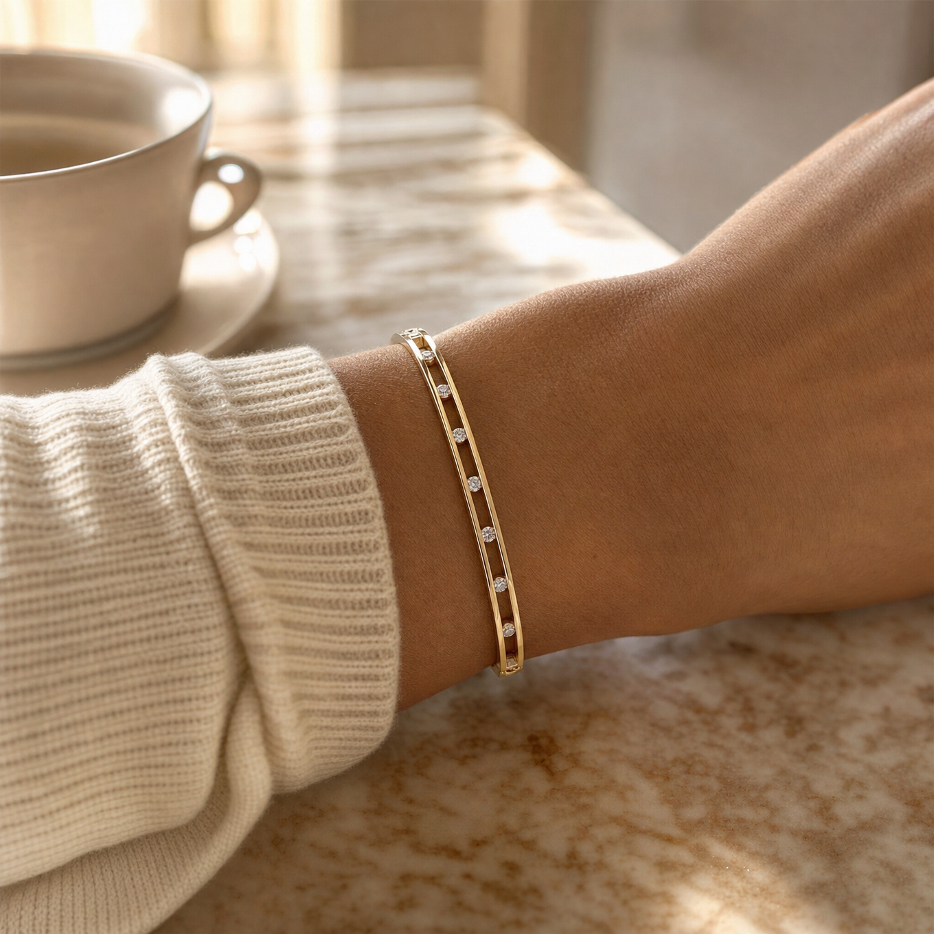 Floating Crystal Gold Bangle Bracelet