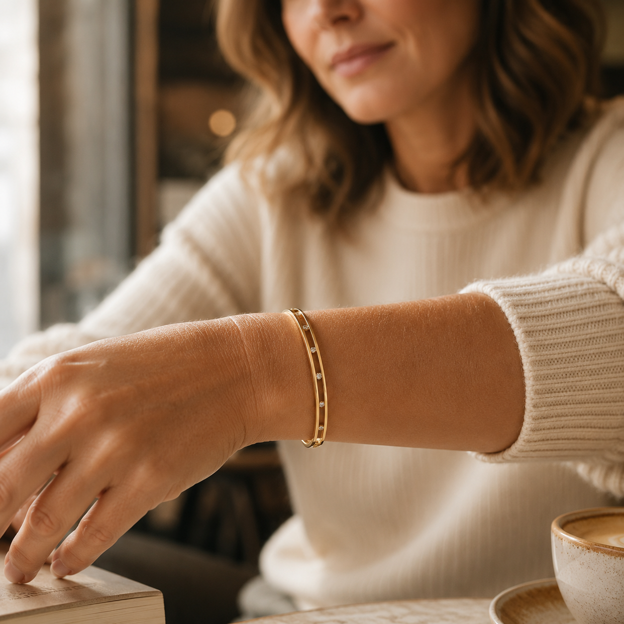 Floating Crystal Gold Bangle Bracelet