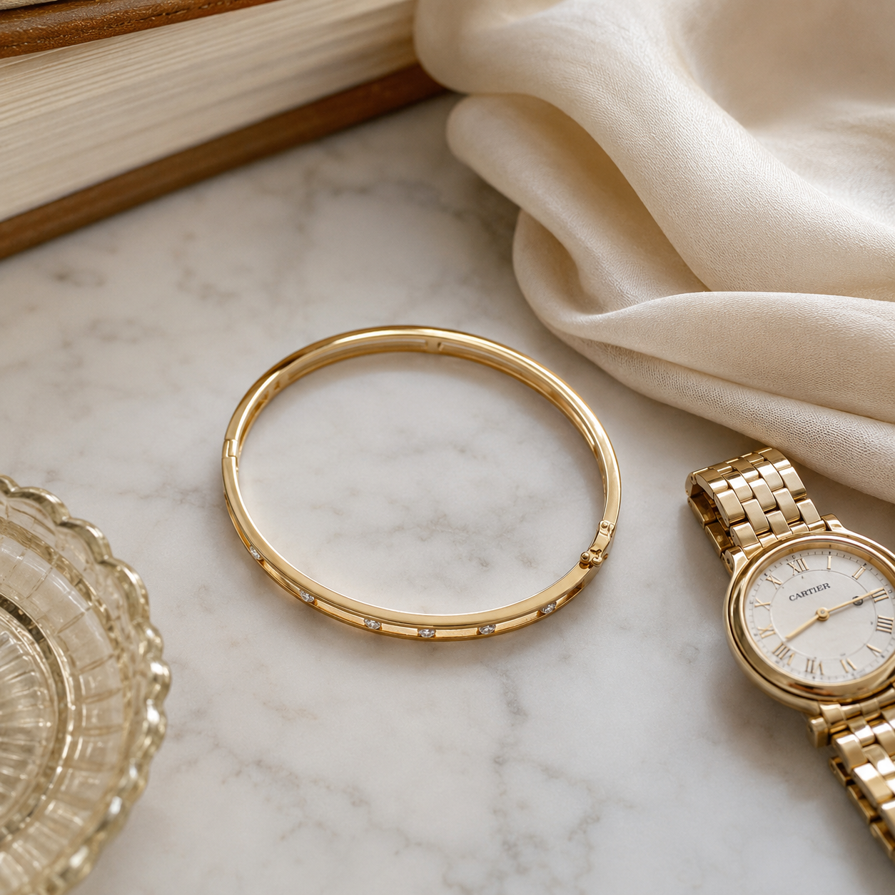 Floating Crystal Gold Bangle Bracelet