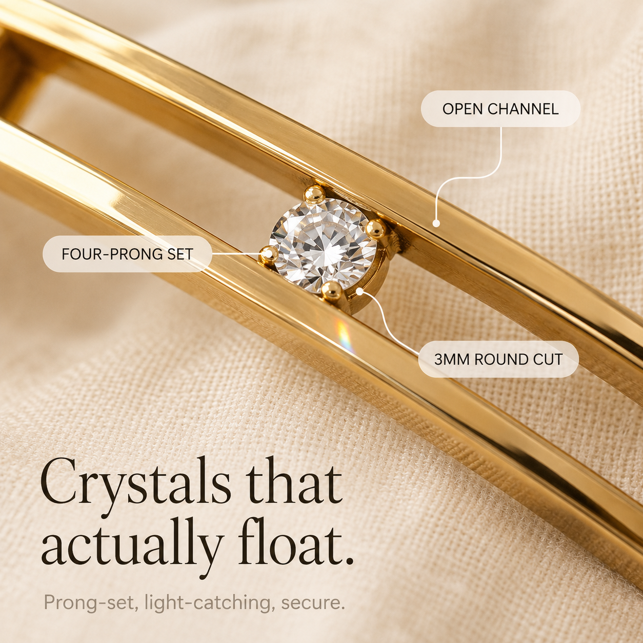 Floating Crystal Gold Bangle Bracelet