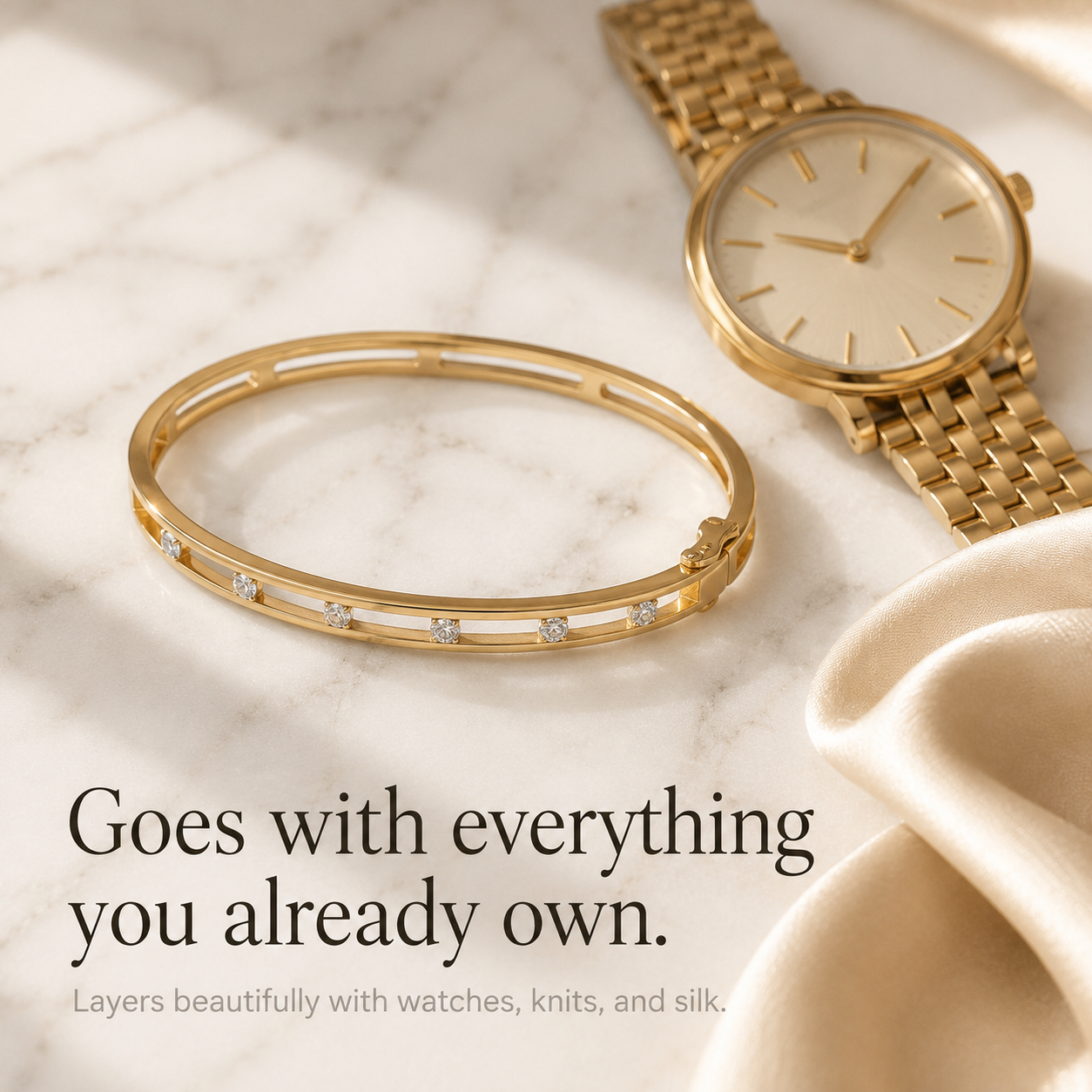 Floating Crystal Gold Bangle Bracelet
