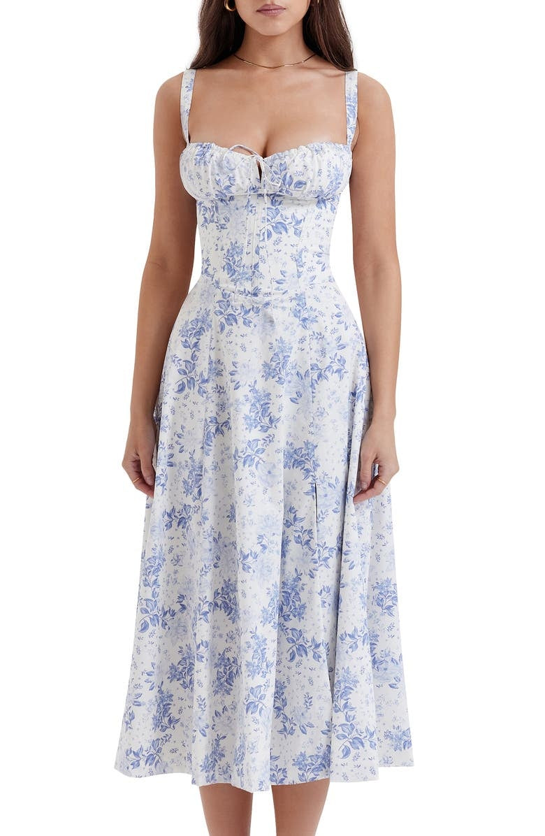 Floral Bustier Dress with Waist Shaping