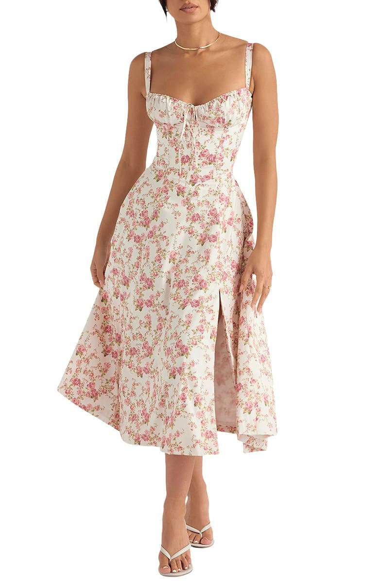 Floral Bustier Dress with Waist Shaping
