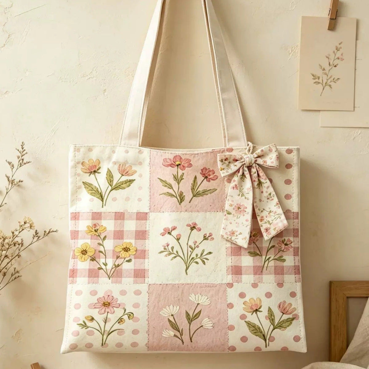 Floral Patchwork Canvas Tote Bag