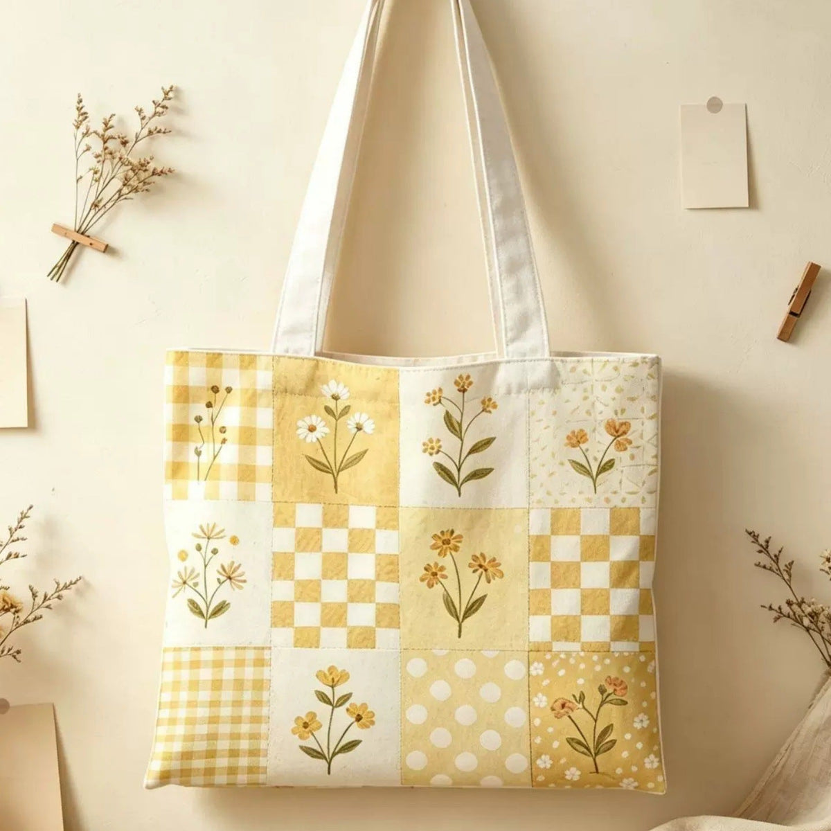 Floral Patchwork Canvas Tote Bag