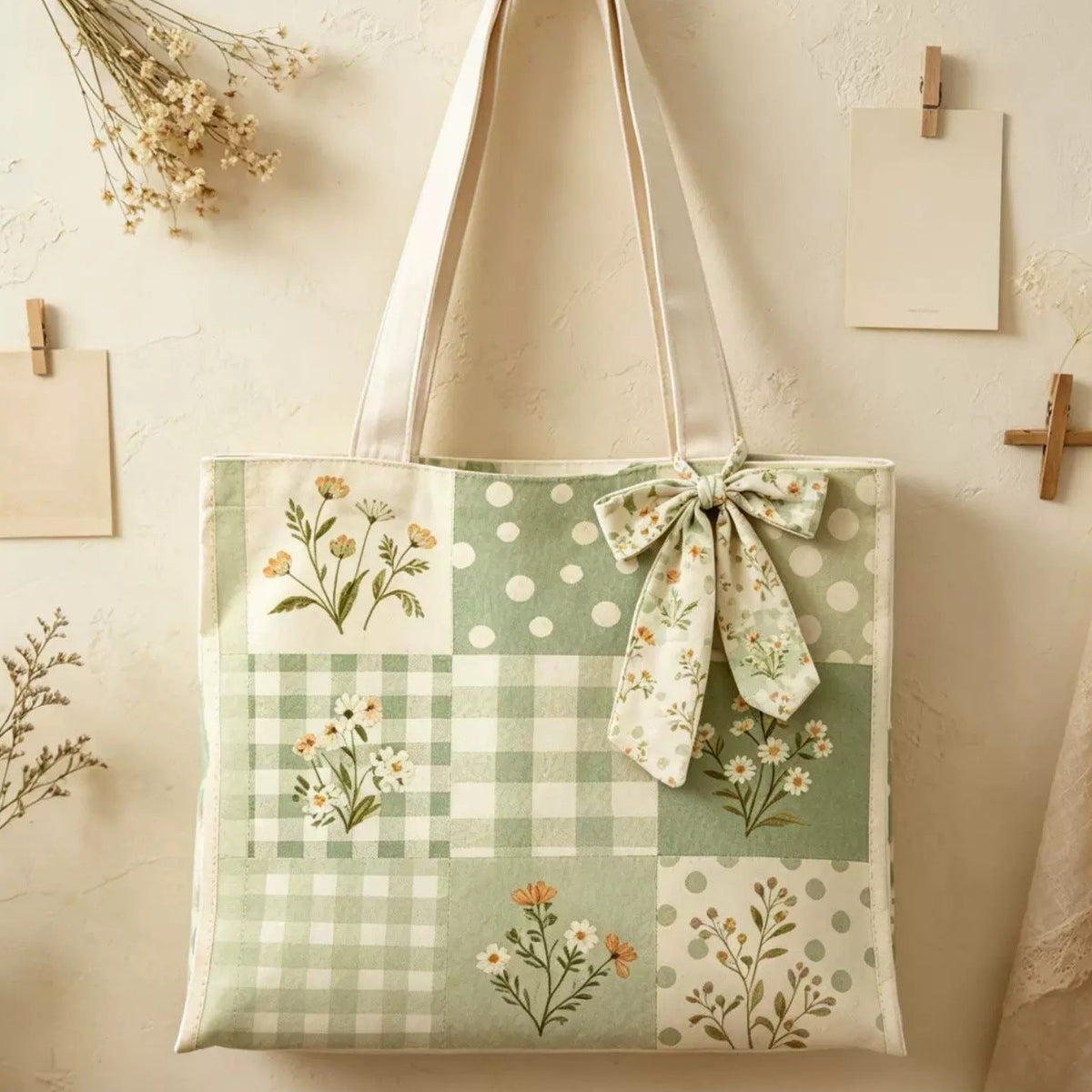 Floral Patchwork Canvas Tote Bag
