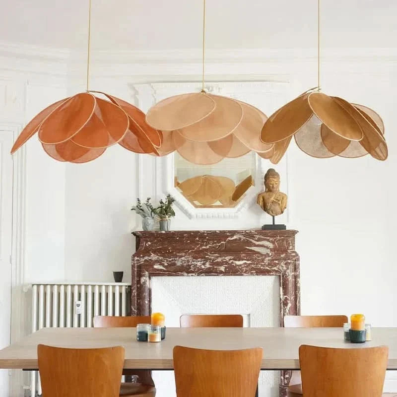 Floral Pendant Light with Warm Fabric Shade