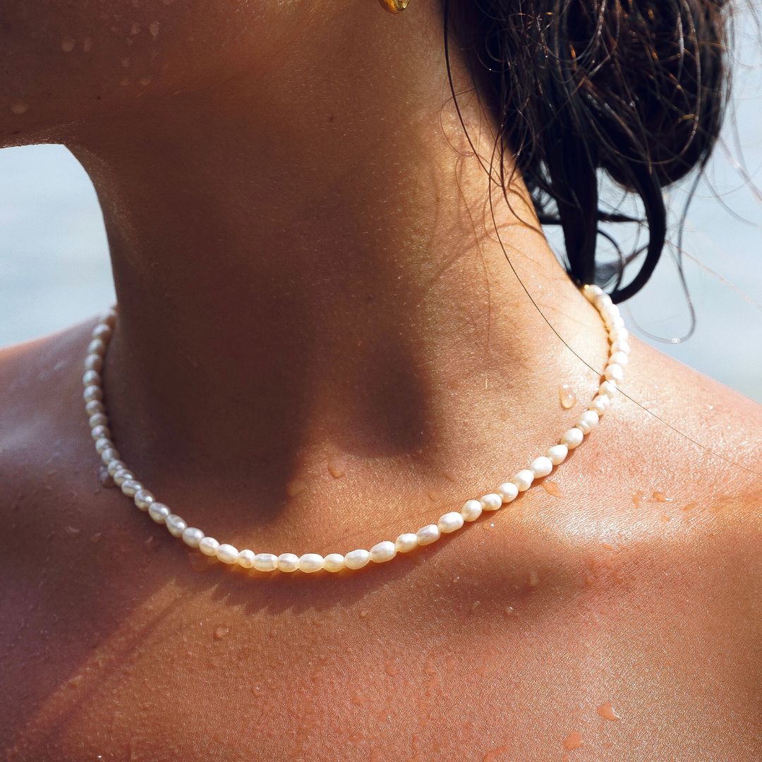 Freshwater Pearl Choker Necklace with 18K Gold Coating