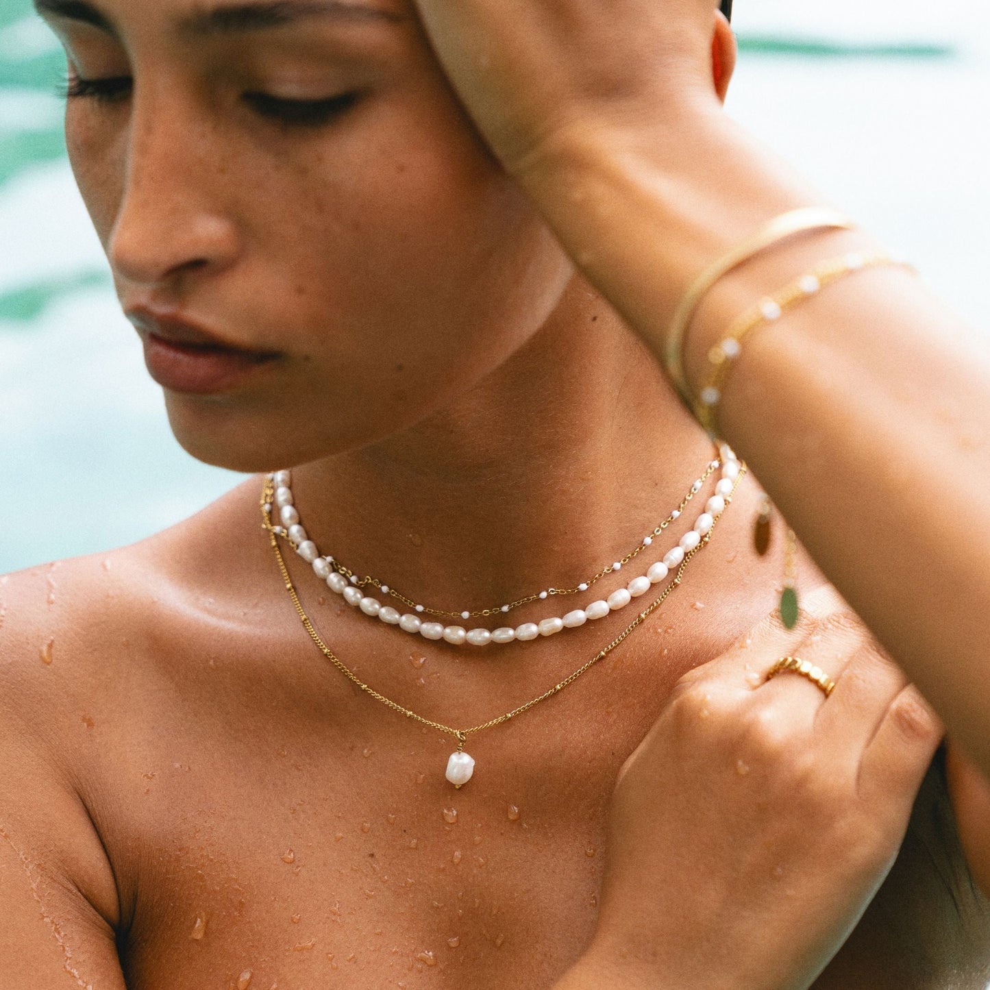 Freshwater Pearl Choker Necklace with 18K Gold Coating