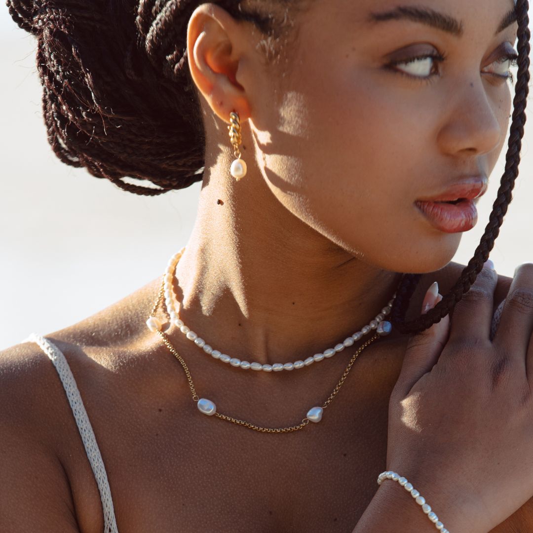 Freshwater Pearl Choker Necklace with 18K Gold Coating
