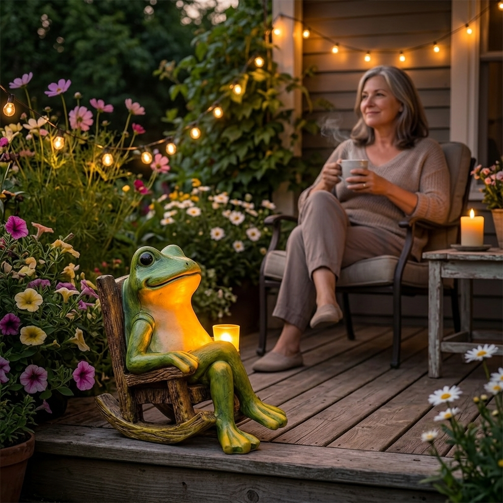 Glowing Garden Frog in Rocking Chair