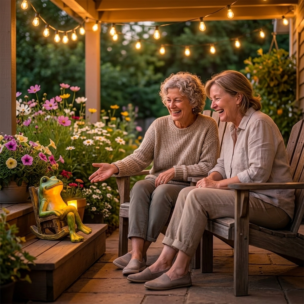 Glowing Garden Frog in Rocking Chair