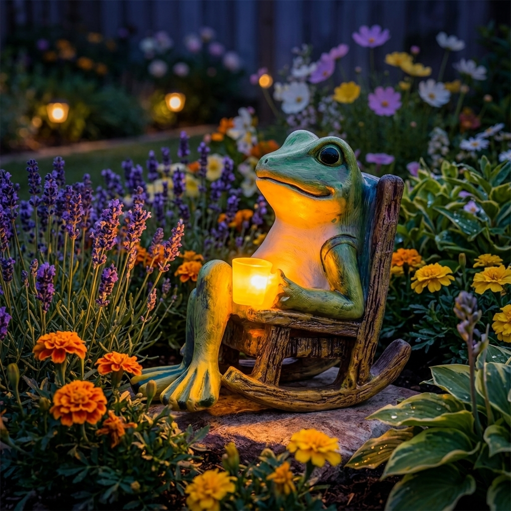 Glowing Garden Frog in Rocking Chair