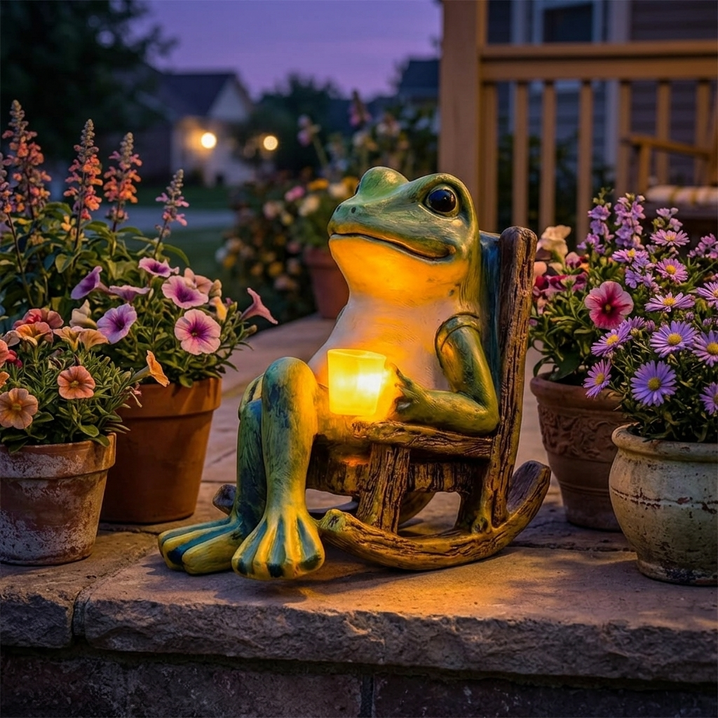 Glowing Garden Frog in Rocking Chair