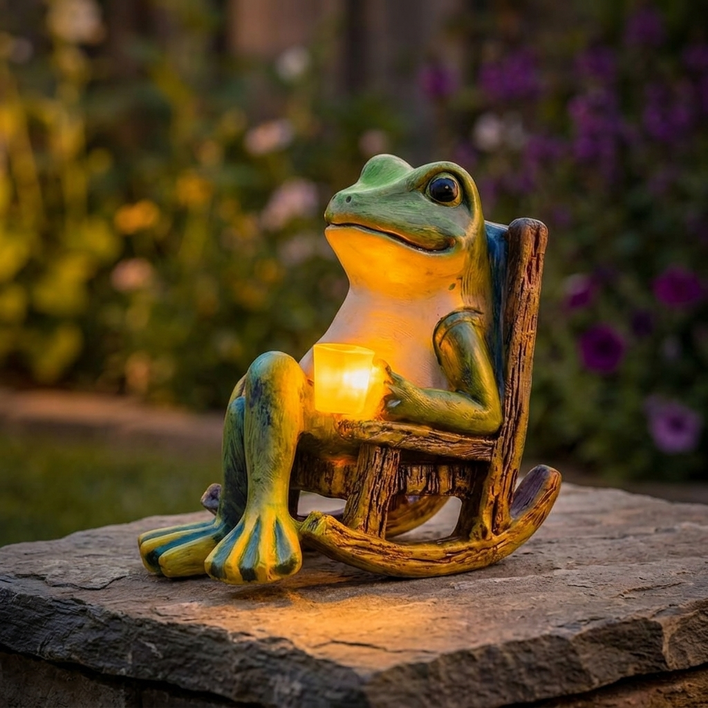 Glowing Garden Frog in Rocking Chair