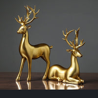 Golden Couple Deer Figurines