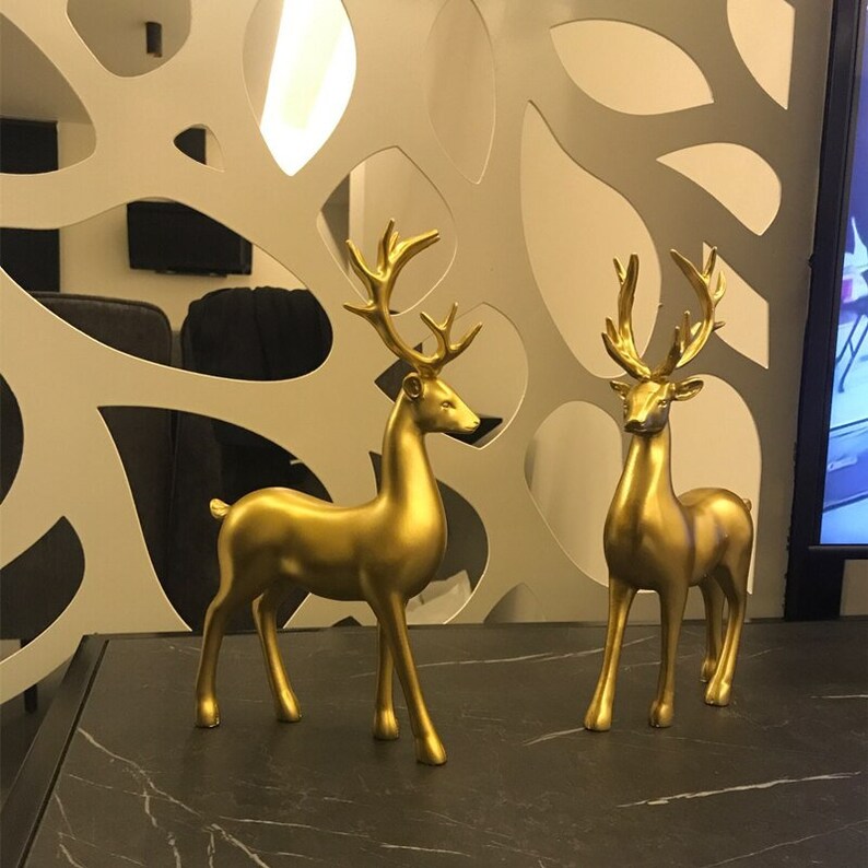 Golden Couple Deer Figurines