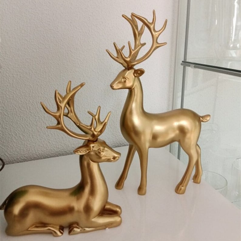 Golden Couple Deer Figurines