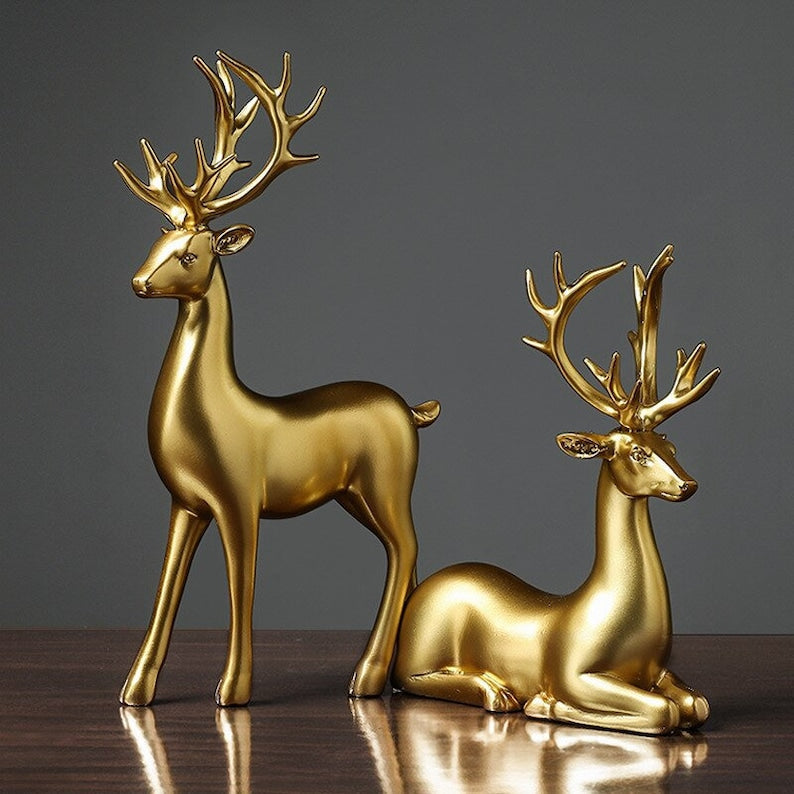 Golden Couple Deer Figurines