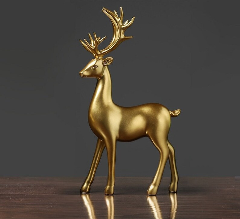 Golden Couple Deer Figurines
