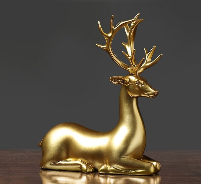 Golden Couple Deer Figurines