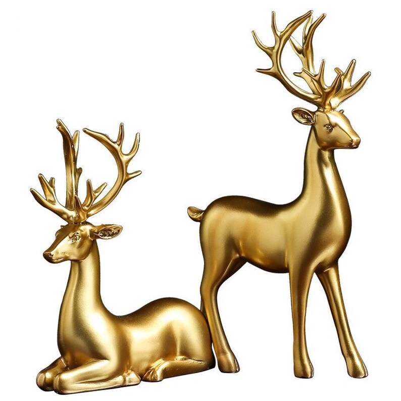 Golden Couple Deer Figurines