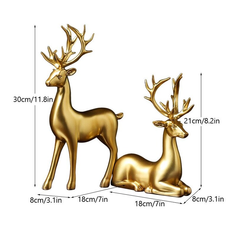 Golden Couple Deer Figurines