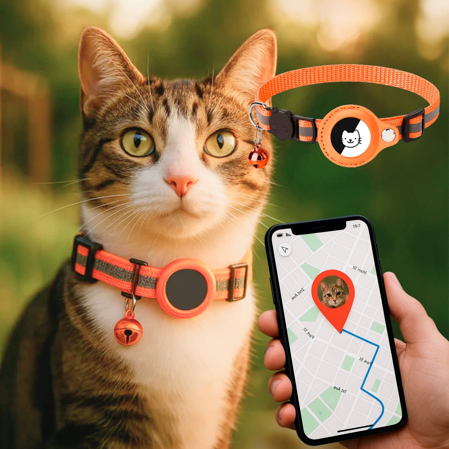 GPS Collar for Cats - Safe and Reflective