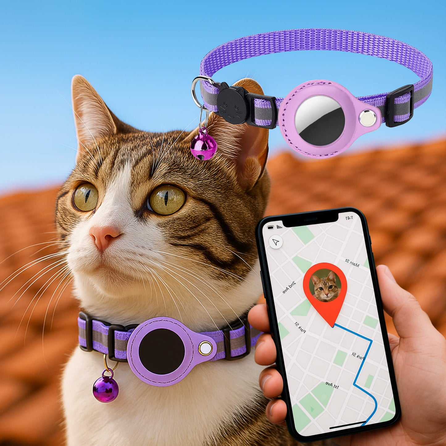 GPS Collar for Cats - Safe and Reflective