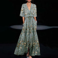 Green Maxi Dress - Elegance - Half Sleeves