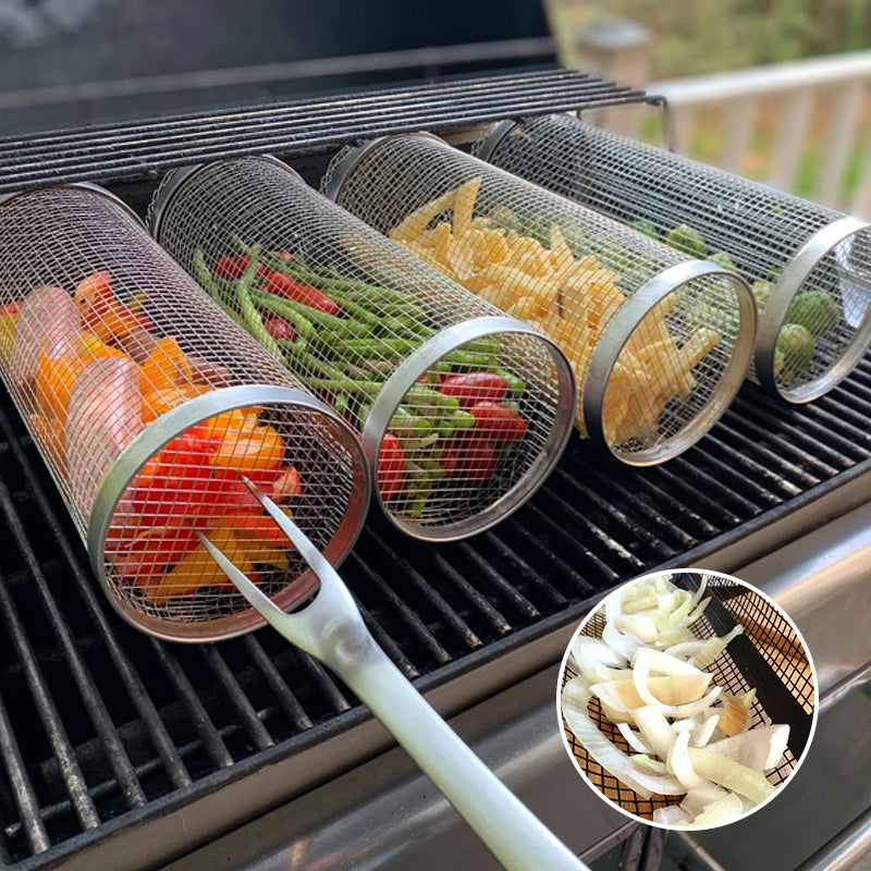Grill Basket in Stainless Steel - Rotating 360° for Even Cooking