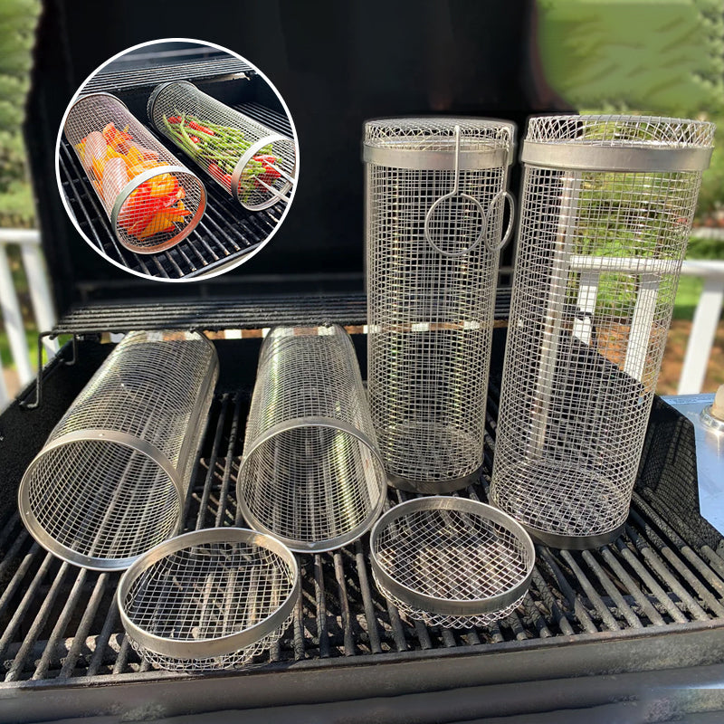Grill Basket in Stainless Steel - Rotating 360° for Even Cooking