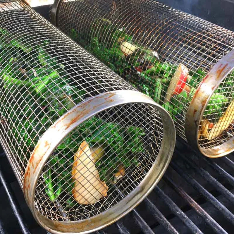 Grill Basket in Stainless Steel - Rotating 360° for Even Cooking