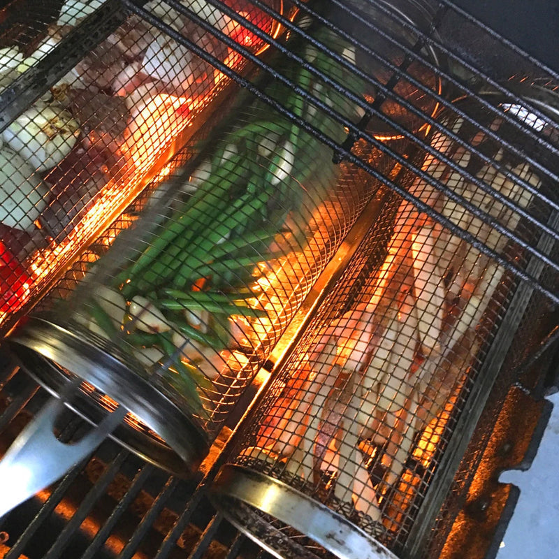 Grill Basket in Stainless Steel - Rotating 360° for Even Cooking
