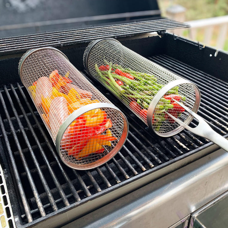 Grill Basket in Stainless Steel - Rotating 360° for Even Cooking