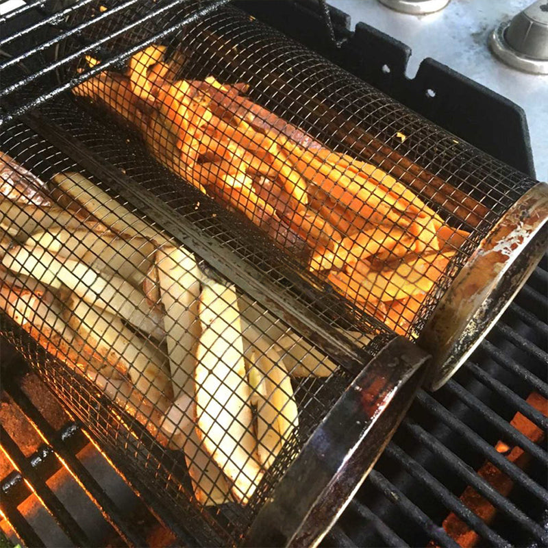 Grill Basket in Stainless Steel - Rotating 360° for Even Cooking