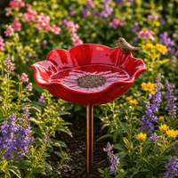 Hand-Formed Poppy Bird Bath Garden Stake