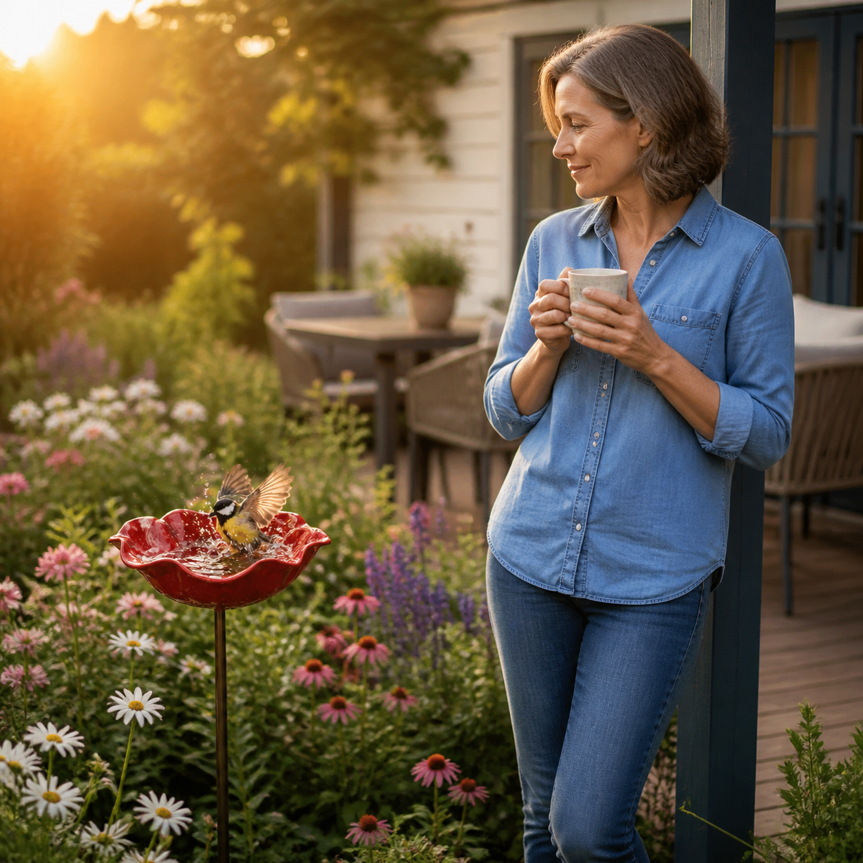 Hand-Formed Poppy Bird Bath Garden Stake