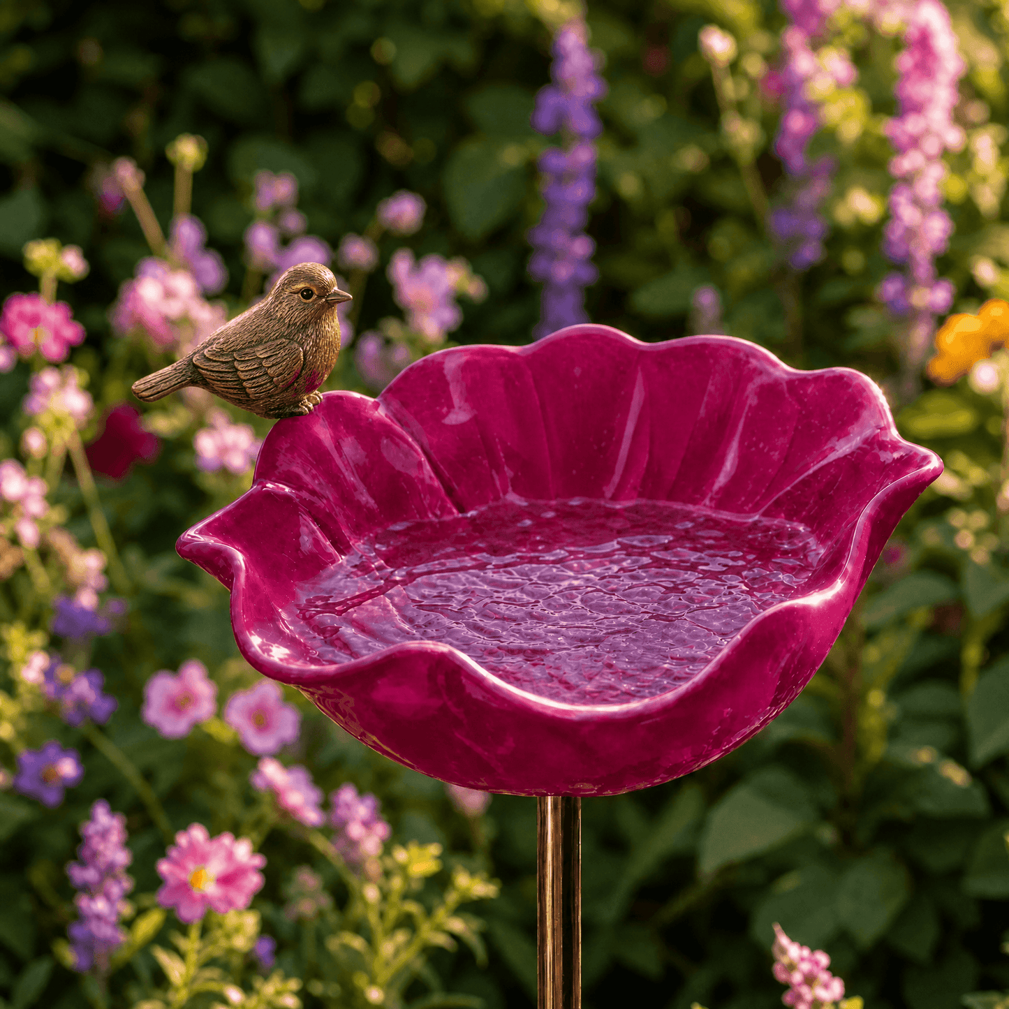Hand-Formed Poppy Bird Bath Garden Stake