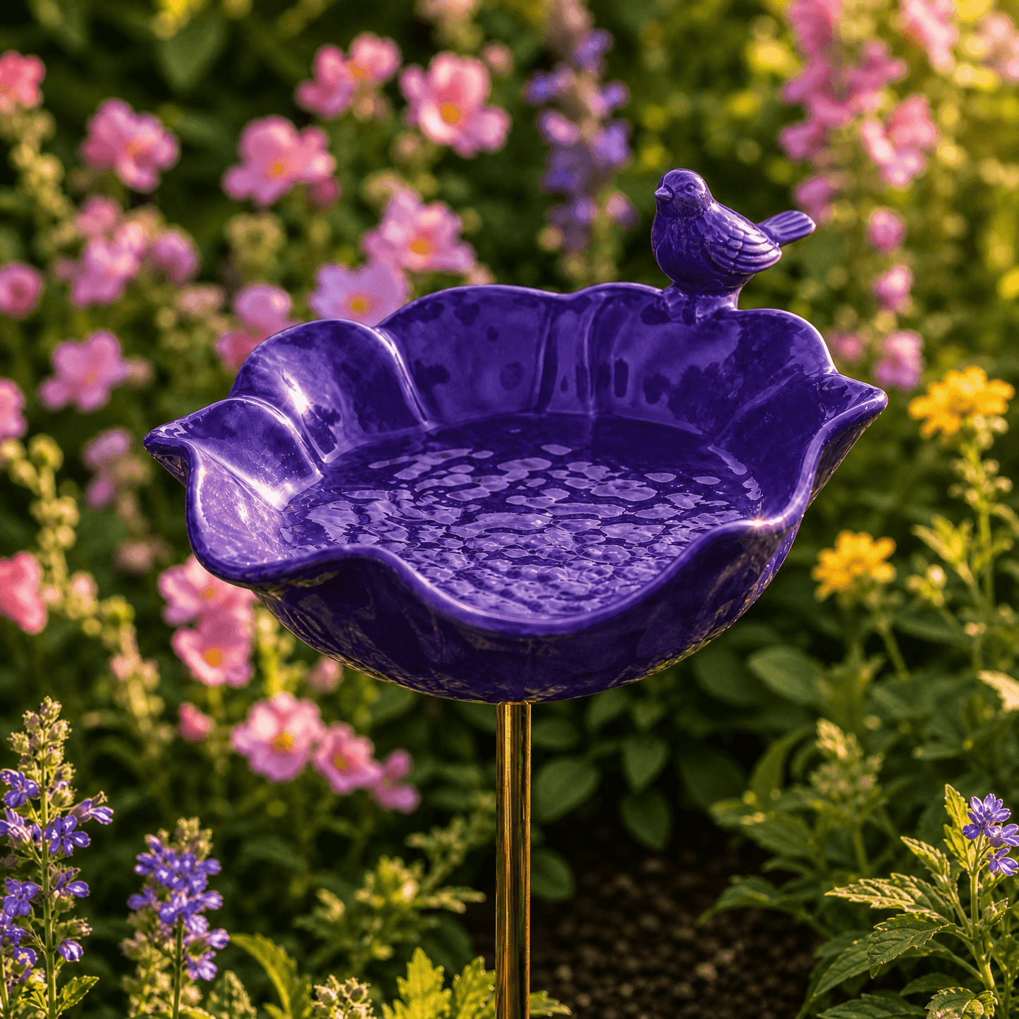 Hand-Formed Poppy Bird Bath Garden Stake
