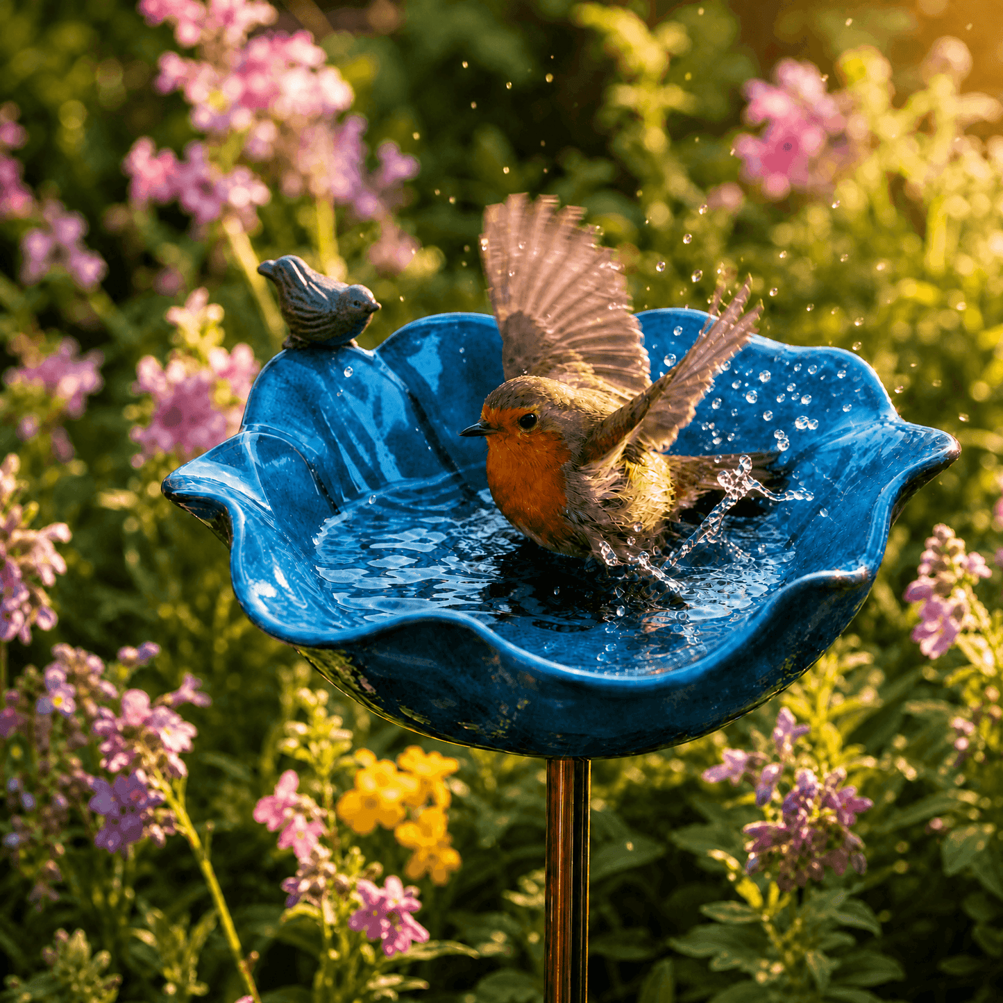 Hand-Formed Poppy Bird Bath Garden Stake