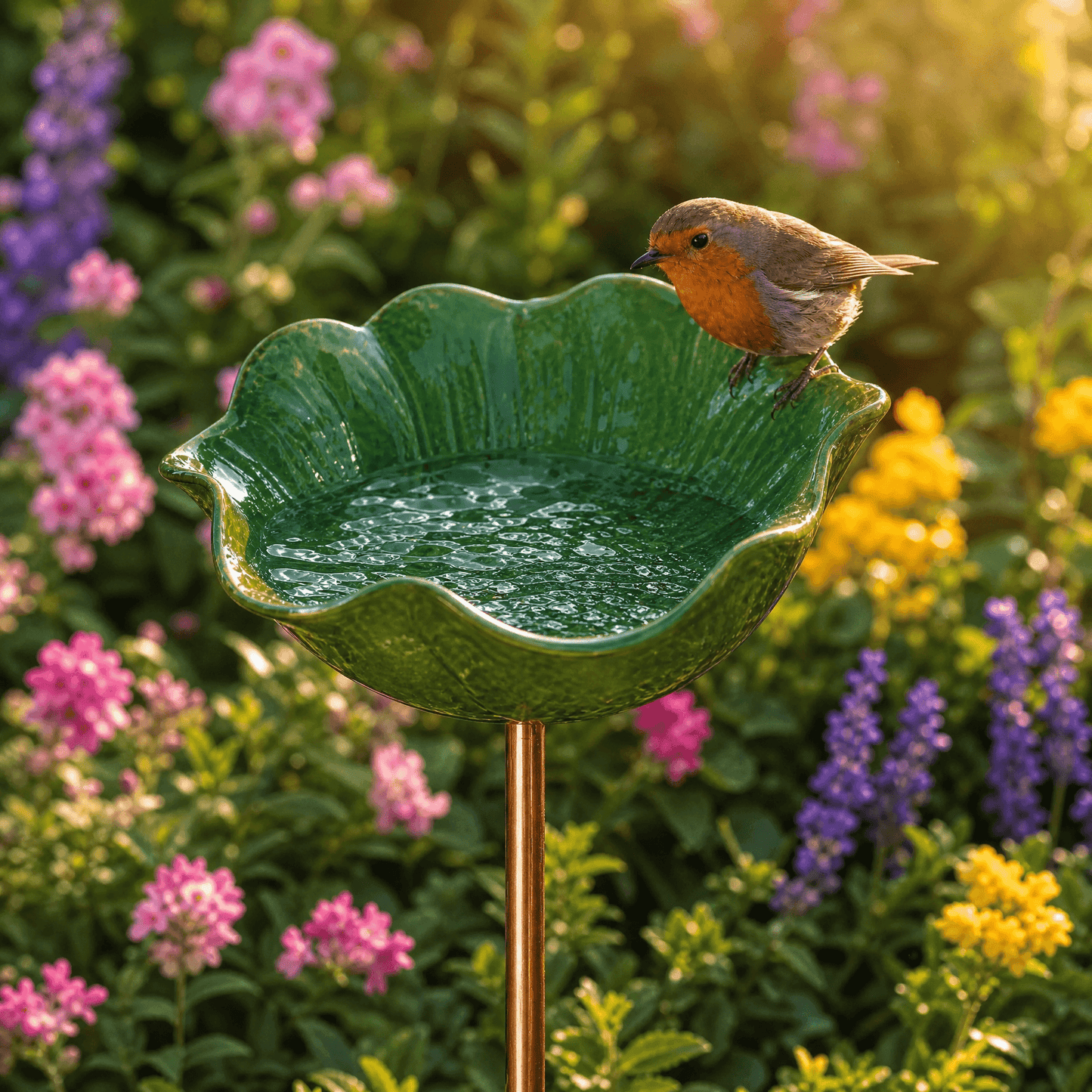 Hand-Formed Poppy Bird Bath Garden Stake