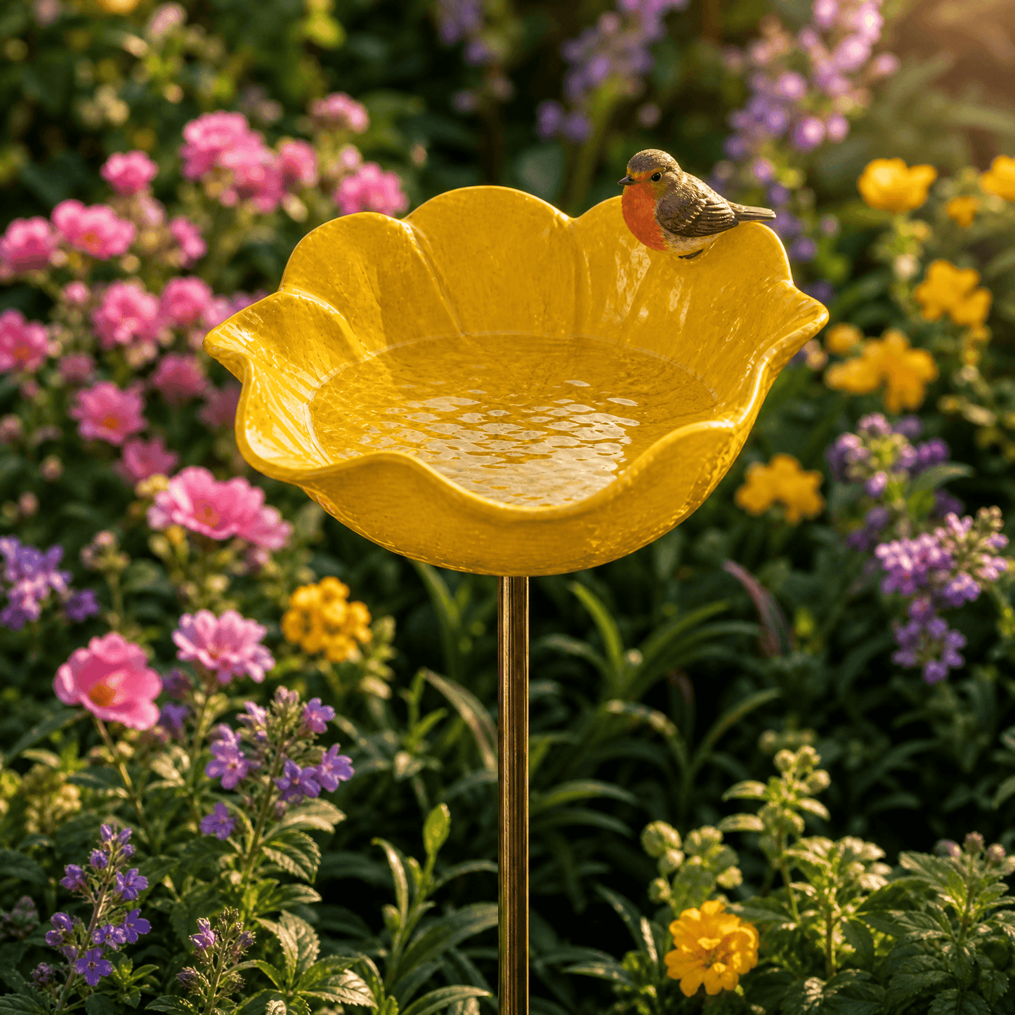 Hand-Formed Poppy Bird Bath Garden Stake