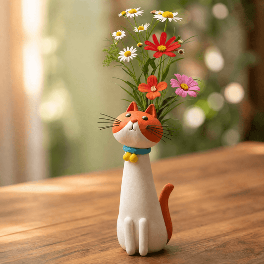 Handmade Ceramic Cat Flower Vase